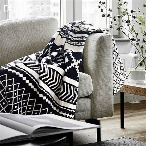 dunxdeco blanket cotton knitting throw nordic modern simple white black geometric air condition
