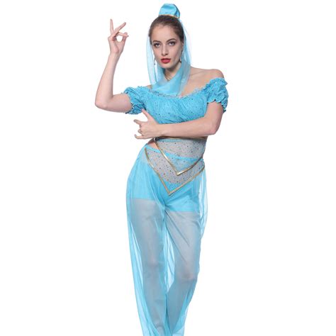 Ladies Princess Jasmine Fancy Dress Women Blue Belly