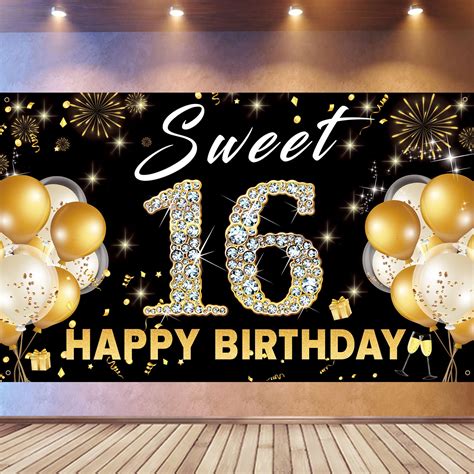 Buy Sweet 16 Backdrop Birthday Decorations Sweet Sixteen Photo Booth