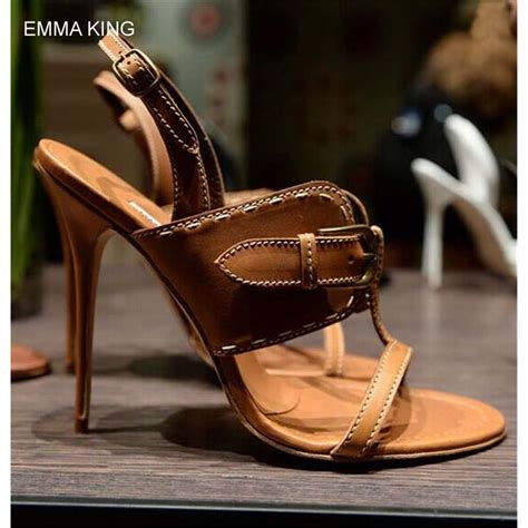 emma king bronze buckle thin high heels sandals women round toe fashion mujer shoes modern women