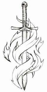 Sword Tattoo Flaming Tattoos Drawings Swords Designs Drawing Sketch Dragon Celtic Tatuagem Spirit Men Sketches Flame Tattoomagz Simple Small Espada sketch template