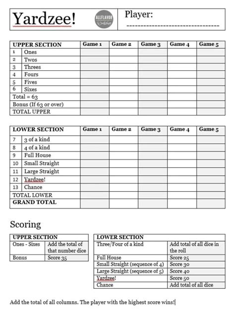 yardzee score sheet  printable printable form tem vrogueco