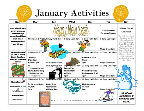january activity calendar yo hideout