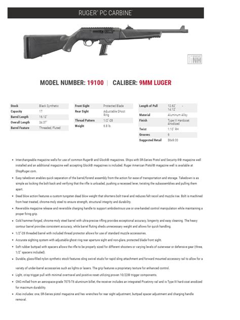 ruger pc carbine spec sheet military equipment  views