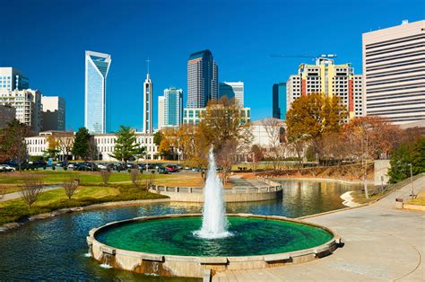 charlotte downtown skyscrapers   park  fountain medium park commercial