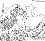 Coloring Kanagawa Wave Great Hokusai Off Pages Printable sketch template