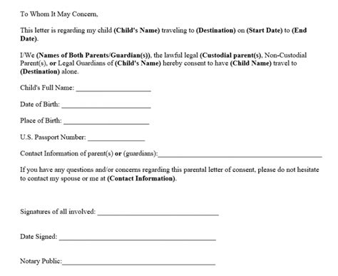 letter  consent  travel   parent template forms