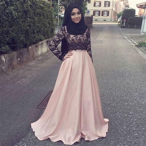 2017 o neck black lace muslim evening dresses islamic abaya with black