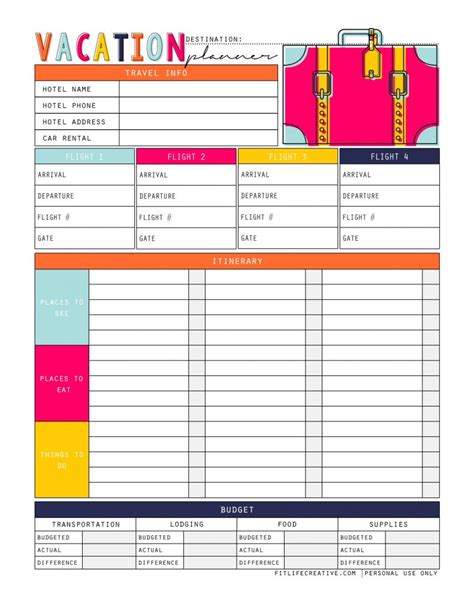 vacation planner  printable guide  vacation planning