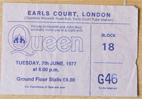 queen queen earls court concert ticket   ticket
