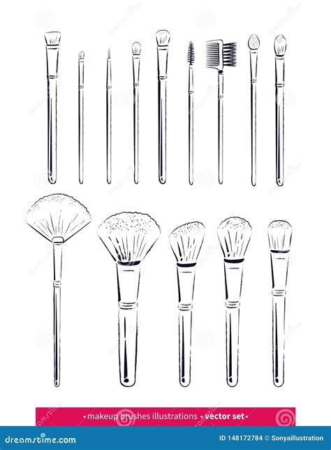 hand drawn vector set   art makeup brushes kit stock vector