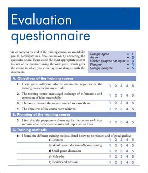 sample training evaluation forms