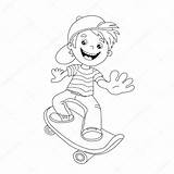 Ragazzo Skateboard Pattino Fumetto Sullo Skate Karikatur Seiten Jungen Entwurf Farbton Coloritura Colorato Cuffie Mappamondo Vettoriale sketch template