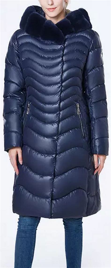 fur hooded wave puffer coat blue puffer jacket women puffer coat hooded raincoat