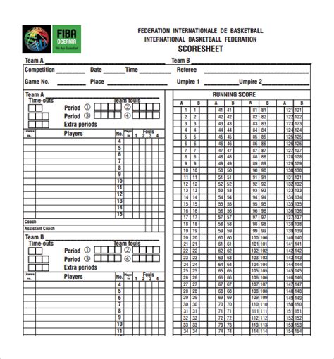sample basketball score sheet templates  google docs