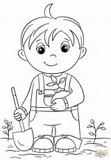 Coloring Pages Boy Little Cute Seedling Printable Holding Arbor Print Drawing Earth sketch template