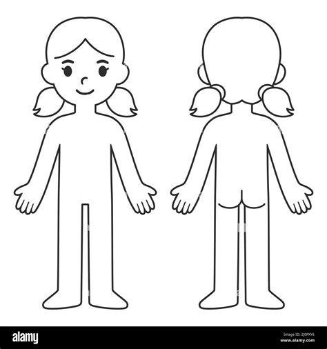 cartoon child body chart front   view blank girl body outline