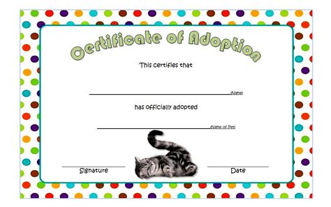 cat adoption certificate  printable