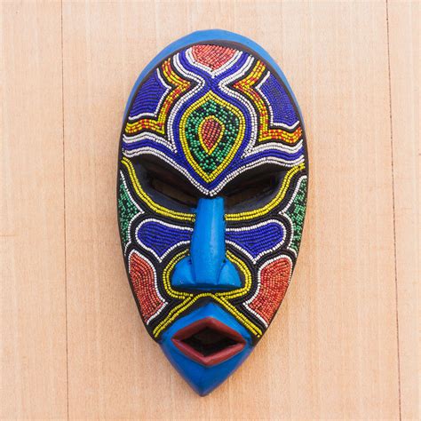 recycled plastic beaded african wood mask  ghana beaded love novica