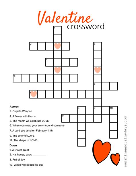 valentine crossword puzzle valentine printables kids valentines