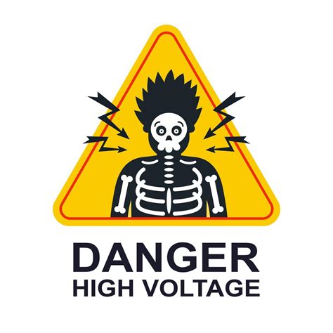 yellow sticker caution high voltage electric shock   person flat vector illustration