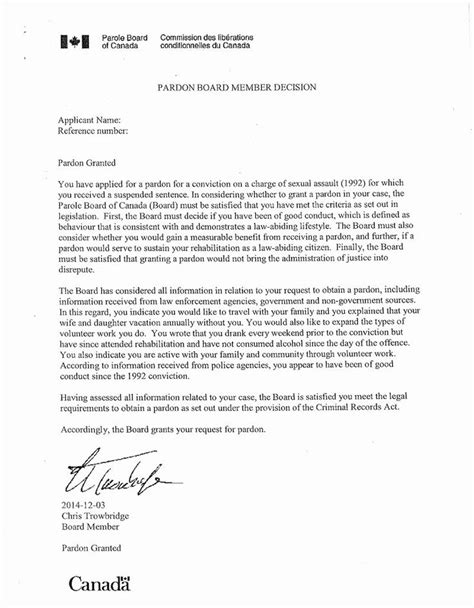 sample pardon letter luxury    pardon record suspension