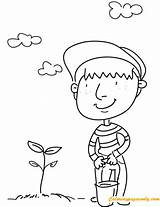 Coloring Pages Tree Spring Planting Printable Boy Man Watering Color Flowers Print Earth Kids Coloringpagesonly sketch template