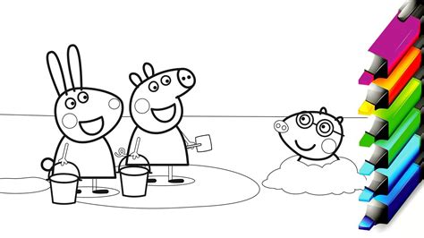 coloring peppa pig  friends coloring book page  colored