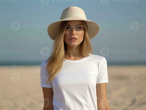 Portrait Of Attractive Blonde Girl With Long Hair Posing On Deserted