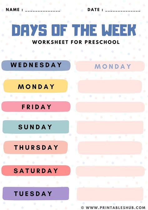 printable days   week worksheets  preschool