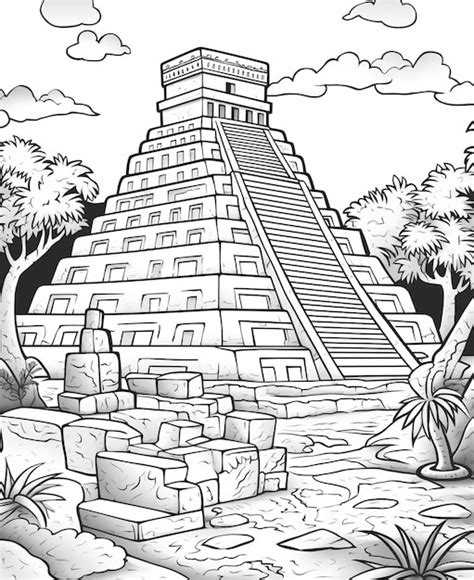 premium photo coloring page  kids mayan pyramid