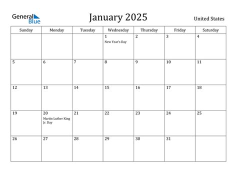 january  calendar  united states holidays