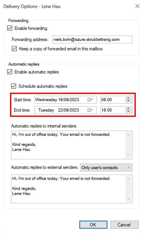 set mailboxautoreplyconfiguration starttime endtime easymanager