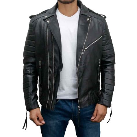 mens vintage slim fit biker leather jacket slim fit black leather jacket
