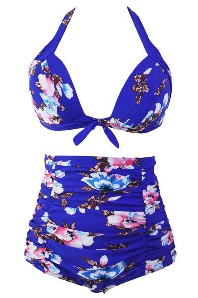 Floral Print Royal Blue High Waist Bikini Swimsuit Mb41865