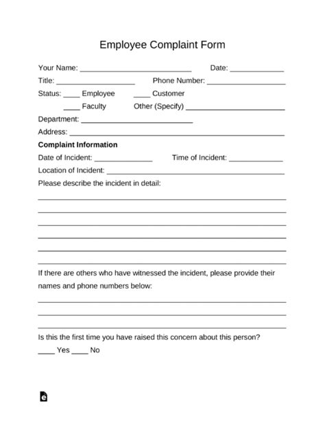 employee complaint form  word eforms