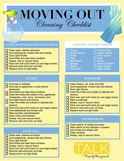 printable move  cleaning checklist printable templates