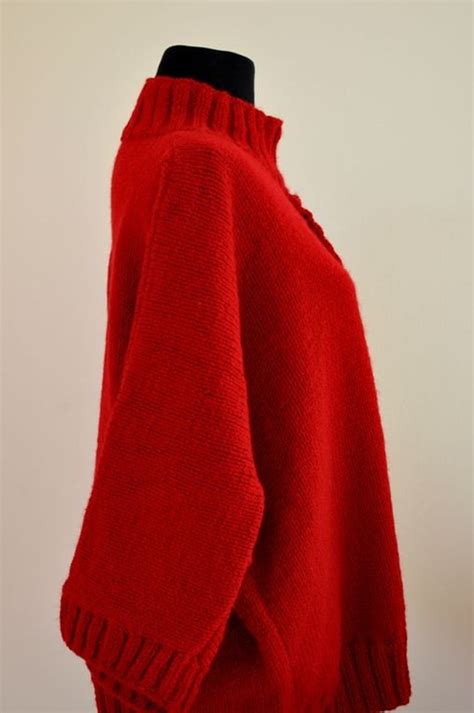 oversized sweater cardigan jacket tunic red hand knit