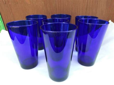 Vintage Libbey Cobalt Blue Drinking Glass 5 3 4” Tumblers Set Of 7 Ebay
