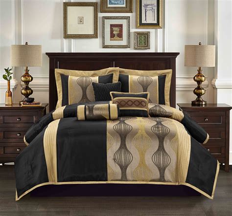 lanco moderna  piece bedding comforter set black gold bed size queen walmartcom walmartcom