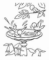 Coloring Spring Sheets Pages Printable Color Scenes Bird Fun Bath Sheet Kids Scene Birds Water Activity Easy sketch template
