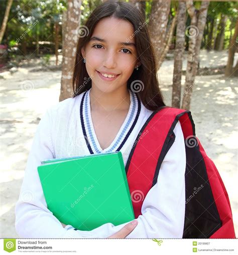 latin teenager girl backpack in mexico park stock image image 20199807