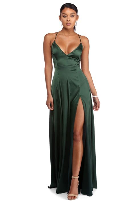 vera emerald satin lace  formal dress silk prom dress green prom