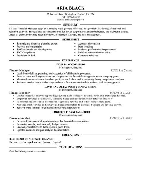 finance manager resume  livecareer