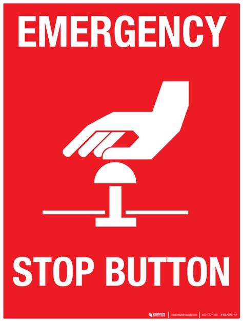 emergency stop button wall sign phs safety
