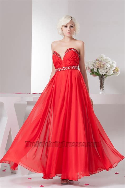 sexy red strapless beaded chiffon prom gown evening dresses thecelebritydresses