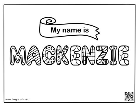 Free Name Mackenzie Coloring Page Busy Shark