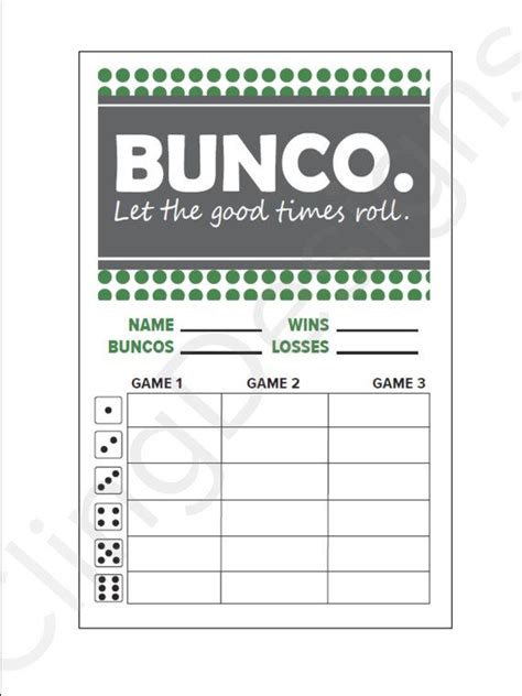 bunco score card printable instant   file