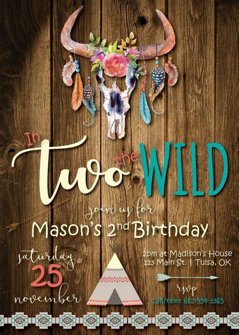 In Two The Wild Birthday Invitation Two Wild Tribal Birthday Etsy