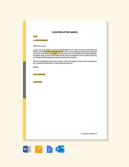 simple vacation letter template   google docs word